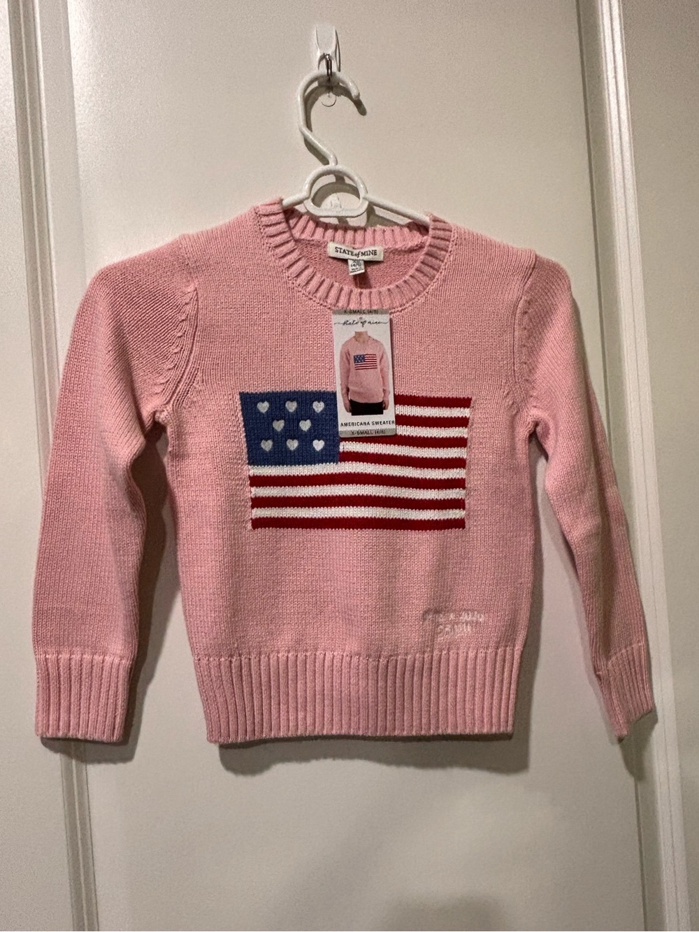 State of Mine Patriotic Flag July 4th Pink Girl’s Cotton Sweater Size 4/5 XS